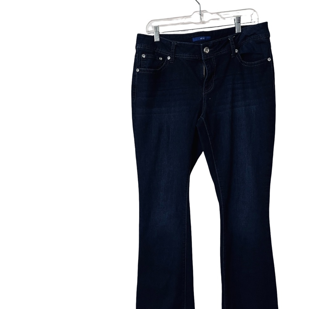 Apt. 9 Dark Navy Bootcut Jeans with Embellished Back Pockets, Gem like buttons.